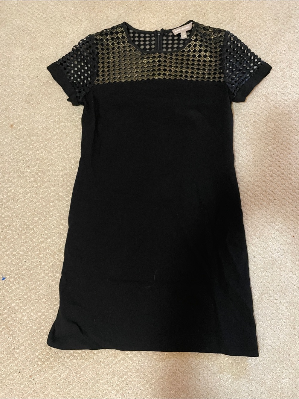 Banana Republic Black Mini Dress with Gold Mesh Yoke